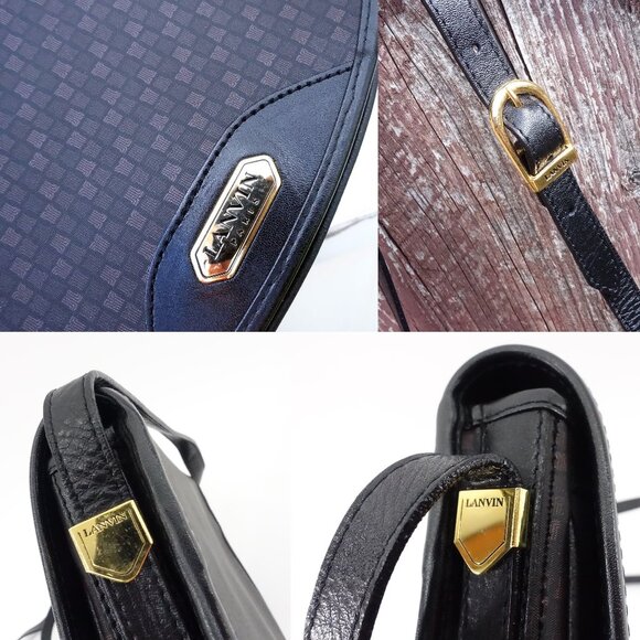 Vintage Lanvin Paris Purse Crossbody Shoulder Bag Logo Print Canvas and Leather - Picture 13 of 15